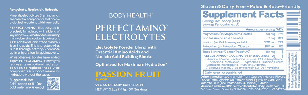 BodyHealth PerfectAmino Electrolytes, Passion Fruit 147 Grams