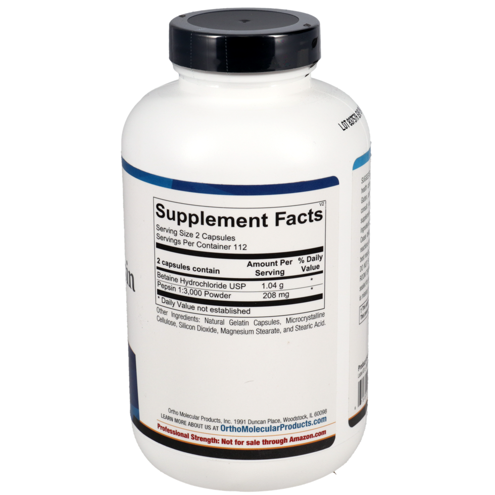 Ortho Molecular Product Betaine & Pepsin 225 capsules