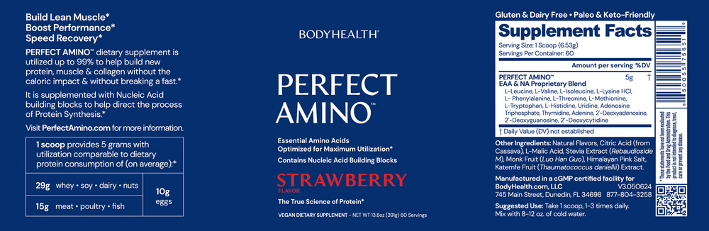 BodyHealth PerfectAmino Powder, Strawberry 391 Grams
