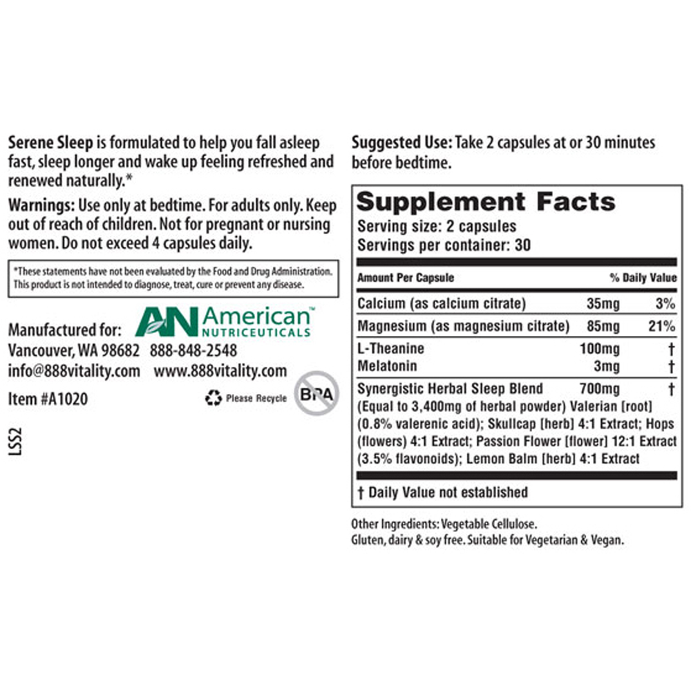 American Nutriceuticals Serene Sleep 60 capsules
