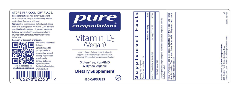 Pure Encapsulations Vegan Vitamin D 120 capsules