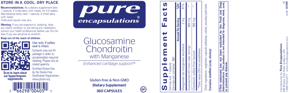 Pure Encapsulations Glucosamine Chondroitin W/ Manganese 360 capsules
