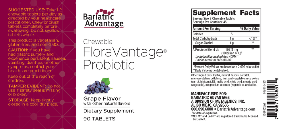 Bariatric Advantage Chewable FloraVantage Probiotic Grape 90 tablets