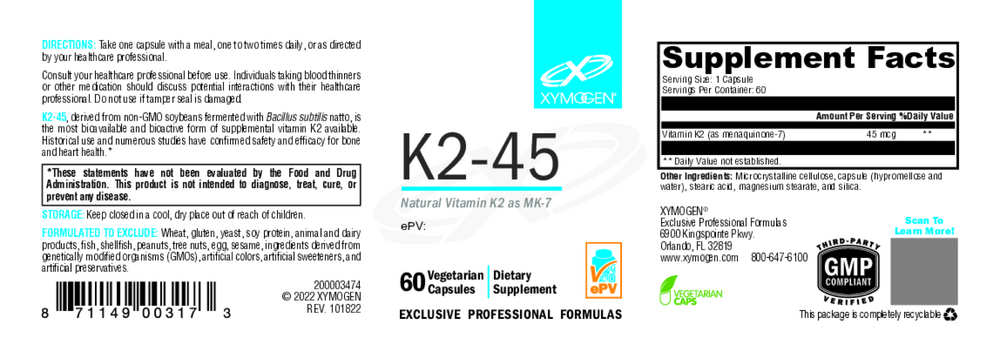 XYMOGEN K2-45 60 capsules