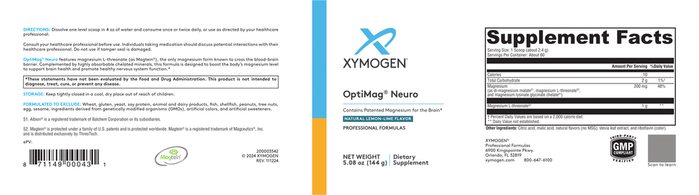XYMOGEN OptiMag Neuro (Magnesium) Lemon-Lime 144 Grams