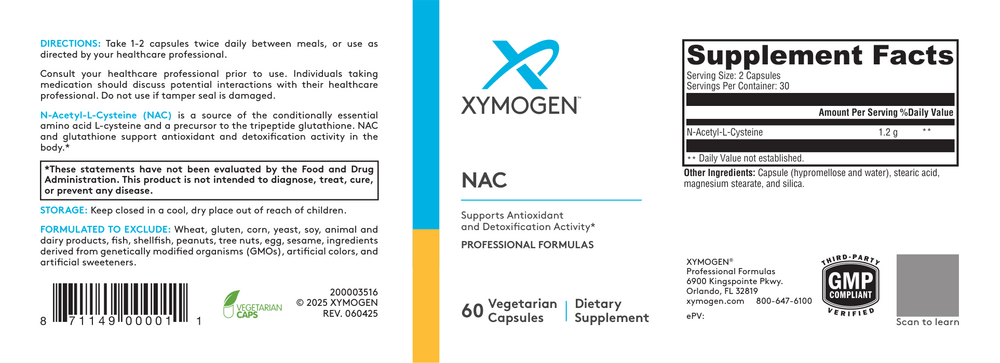 XYMOGEN NAC (N-Acetyl-L-Cysteine) 60 capsules