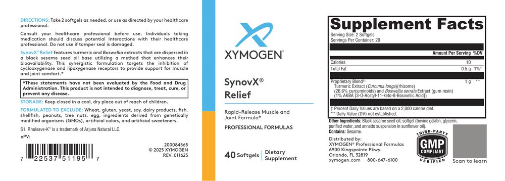 XYMOGEN SynovX Relief 40 softgels