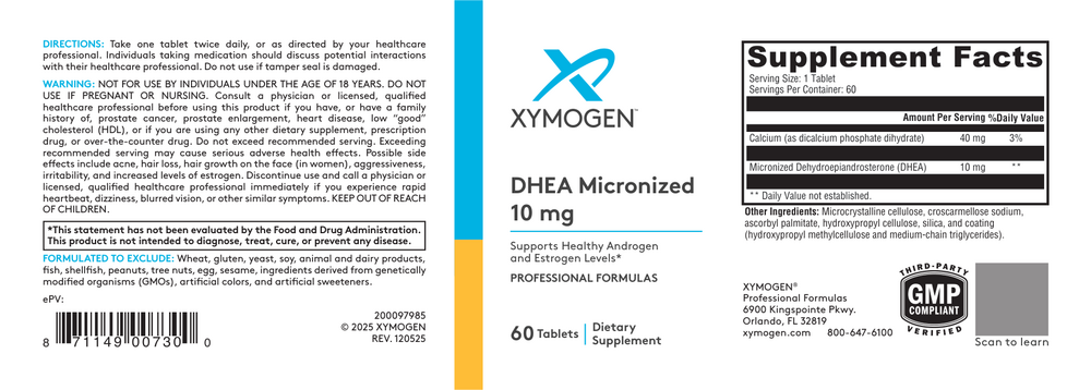 XYMOGEN DHEA Micronized 10mg 60 tablets