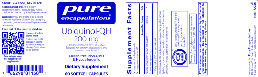 Pure Encapsulations Ubiquinol-QH 200mg 60 Softgel Capsules