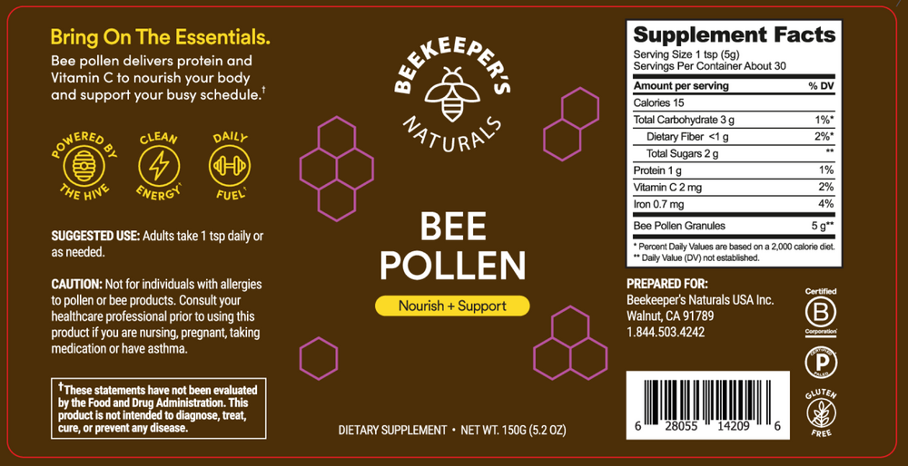 Beekeeper's Naturals Bee Pollen 150 Grams