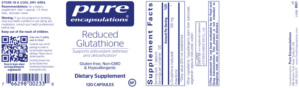 Pure Encapsulations Reduced Glutathione 120 capsules