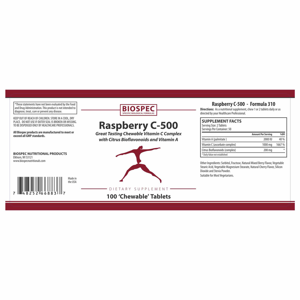 Biospec Nutritionals Raspberry C-500 100 Chewables