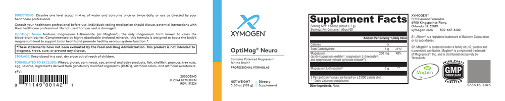 XYMOGEN OptiMag Neuro Unflavored (Magnesium_ L-Threonate 102 Grams