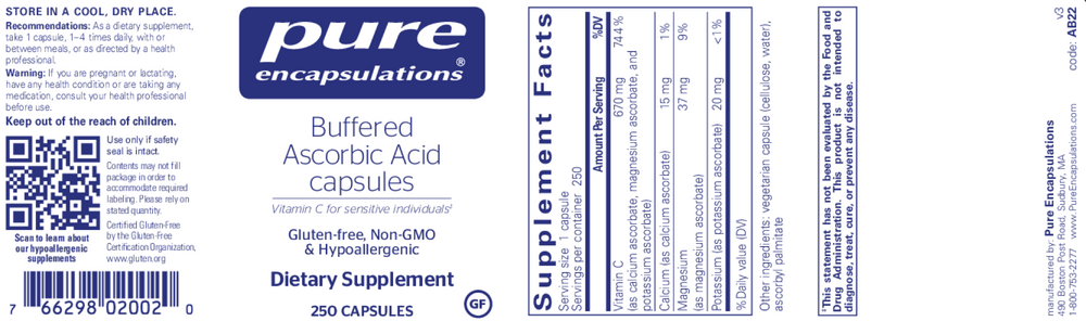 Pure Encapsulations Buffered Ascorbic Acid 250 capsules