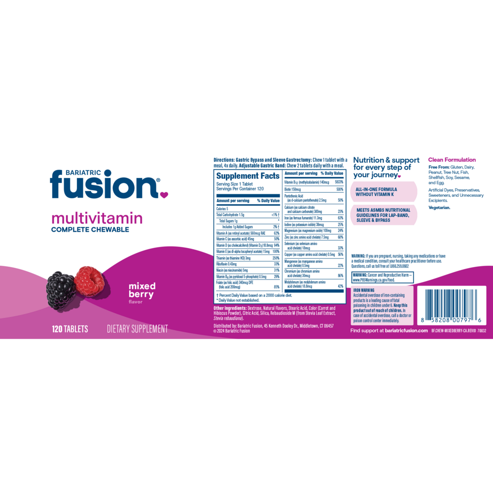Bariatric Fusion Complete Chewable Bariatric Multivitamin, Mixed Berry (California Only) 120 Chewables