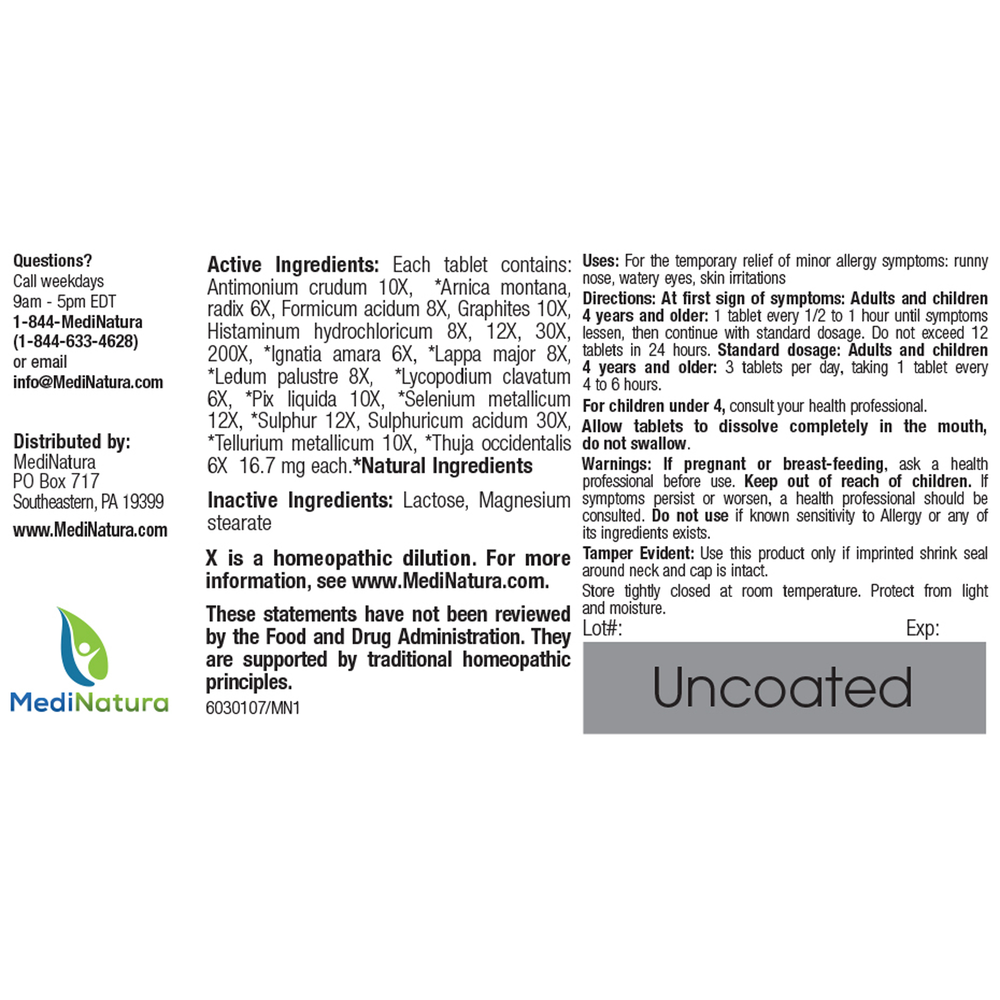 BHI Homeopathics/Medinatura BHI Allergy 100 tablets