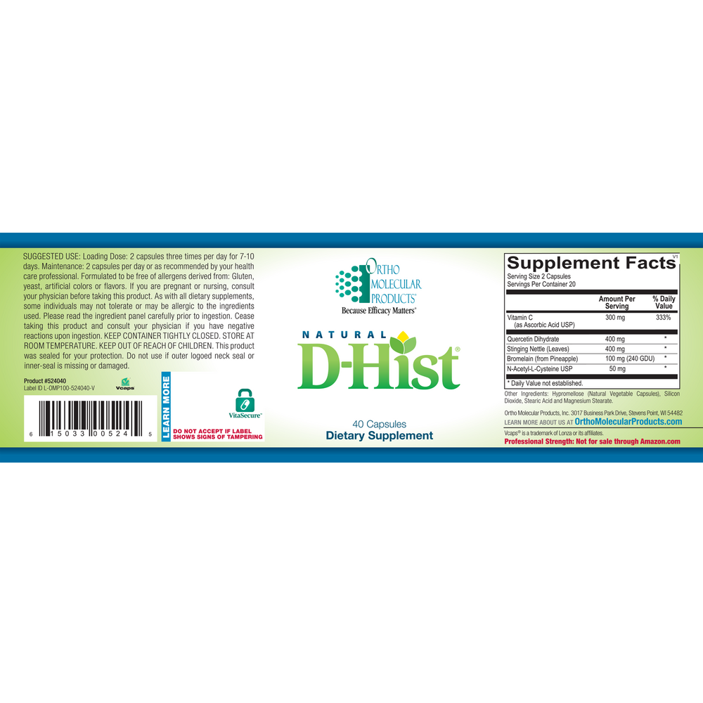Ortho Molecular Products Natural D-Hist 40