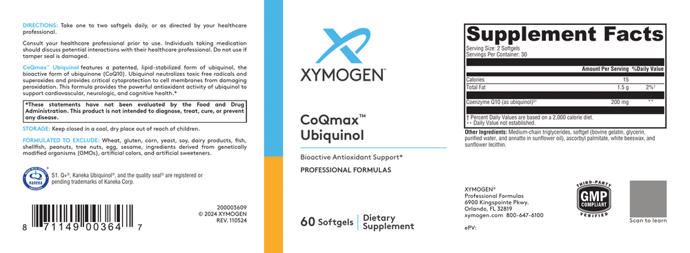XYMOGEN CoQmax Ubiquinol (Coenzyme Q10) 60 softgels