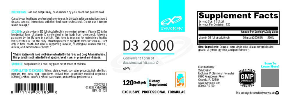 XYMOGEN D3 2000 120 softgels