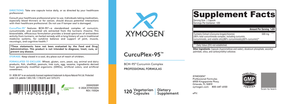 XYMOGEN CurcuPlex-95 (Curcumin/Turmeric) 120 capsules