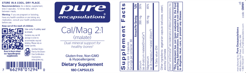 Pure Encapsulations Cal/Mag (Malate) 2:1 180 capsules