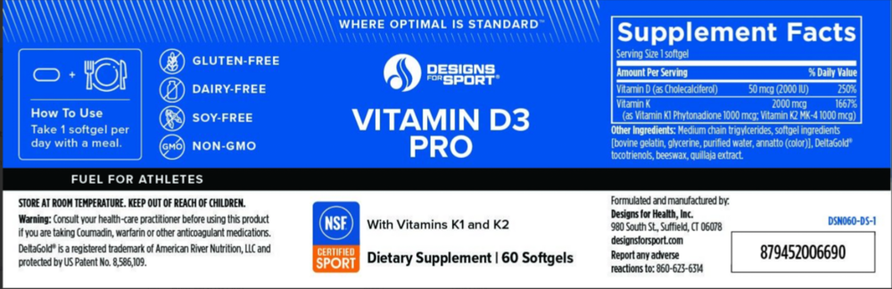 Designs For Sport Vitamin D3 Pro 60 Softgels