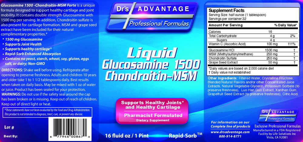 Dr's Advantage Liquid Glucosamine 1500-Chondroitin-MSM 473ml
