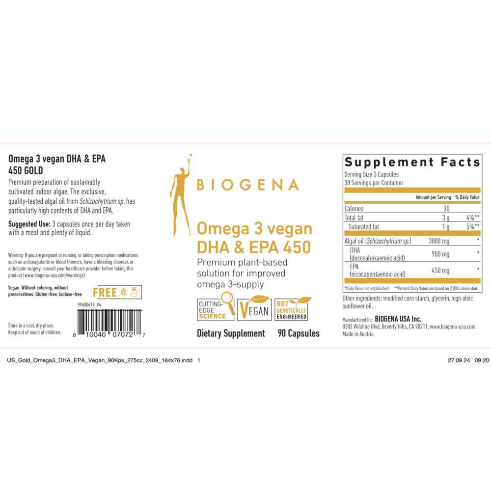 Biogena Vegan Omega 3 DHA & EPA 450 90 capsules