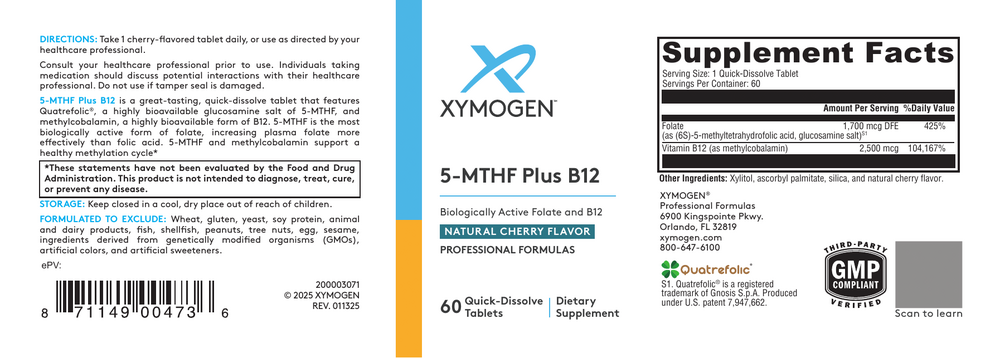 XYMOGEN 5-MTHF Plus B12 - Cherry 60 tablets