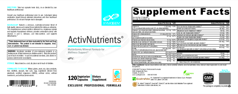 XYMOGEN ActivNutrients (Multivitamin) 120 capsules