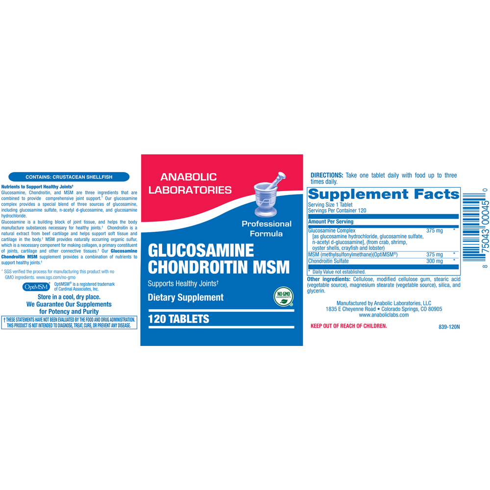 Anabolic Laboratories Glucosamine Chondroitin MSM 120 tablets