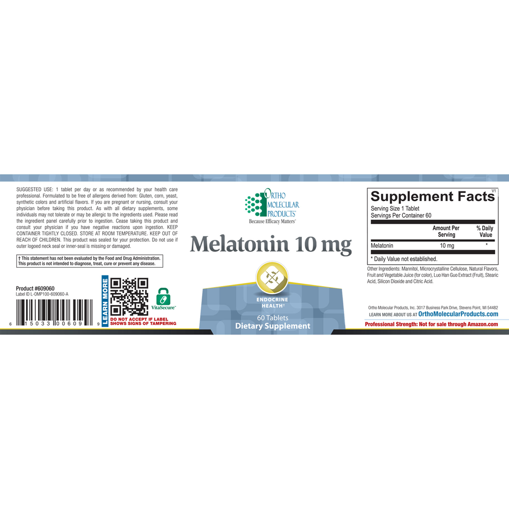 Ortho Molecular Product Melatonin 10 MG 60 capsules