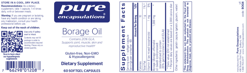 Pure Encapsulations Borage Oil 60 softgel capsules
