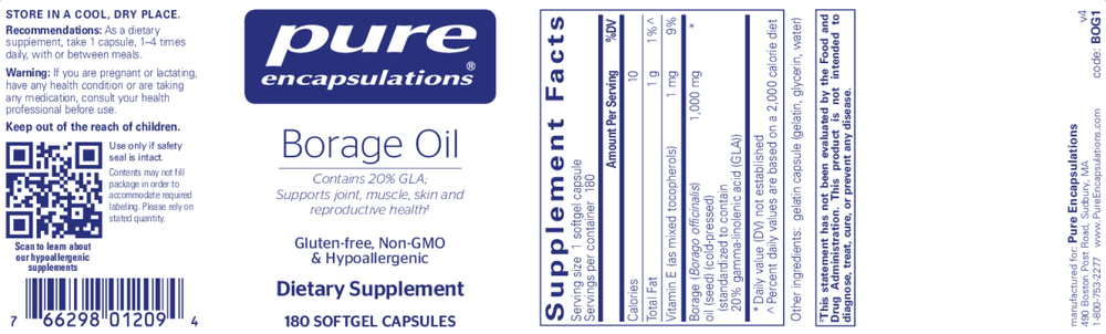 Pure Encapsulations Borage Oil 180 softgel capsules