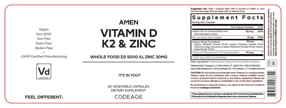 Amen Vitamin D, K2 & Zinc 60 capsules