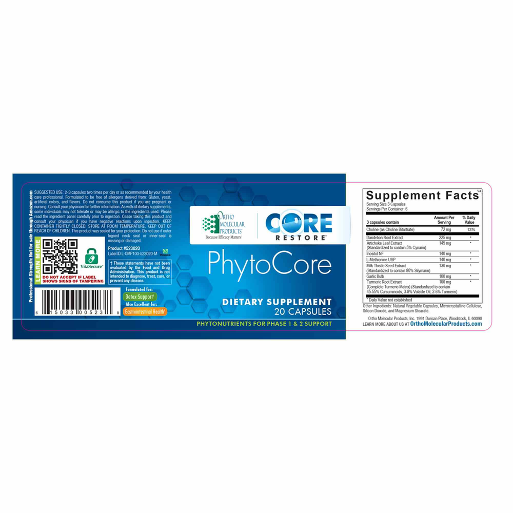 Ortho Molecular Products PhytoCore – 20 Capsules
