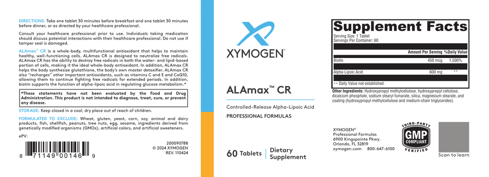 XYMOGEN ALAmax CR (Alpha Lipoic Acid) 60 tablets
