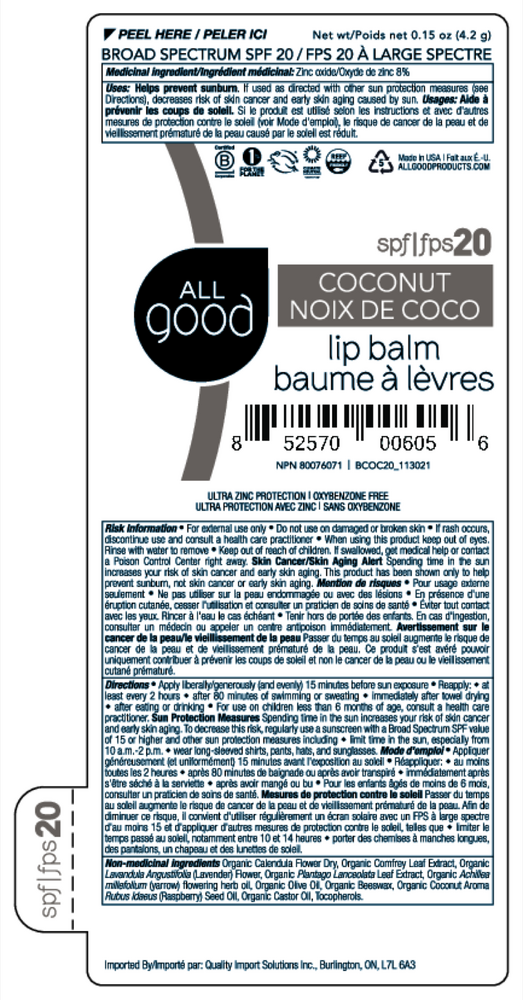 All Good Spf 20 Lip Balm Coconut 0.15oz