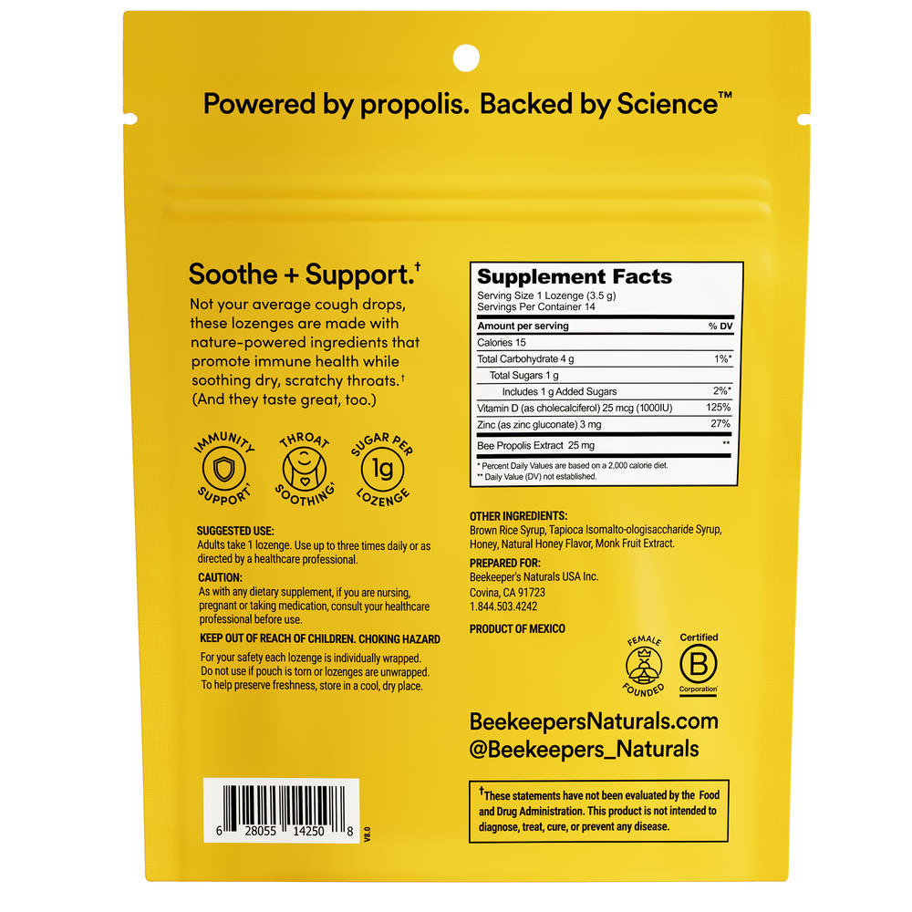 Beekeeper's Naturals B. Soothed Honey Lozenges 14 Lozenges