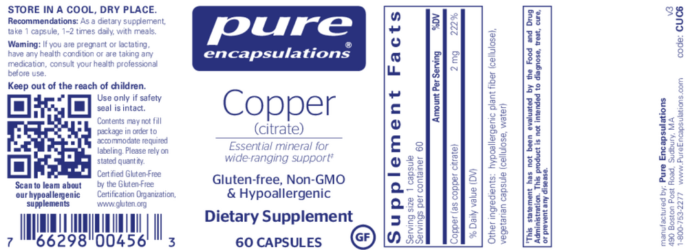 Pure Encapsulations Copper (Citrate) 60 capsules