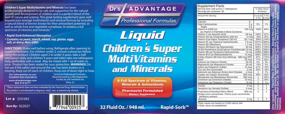 Dr's Advantage Liquid Children's Super Multivitamins & Minerals 946.3ml