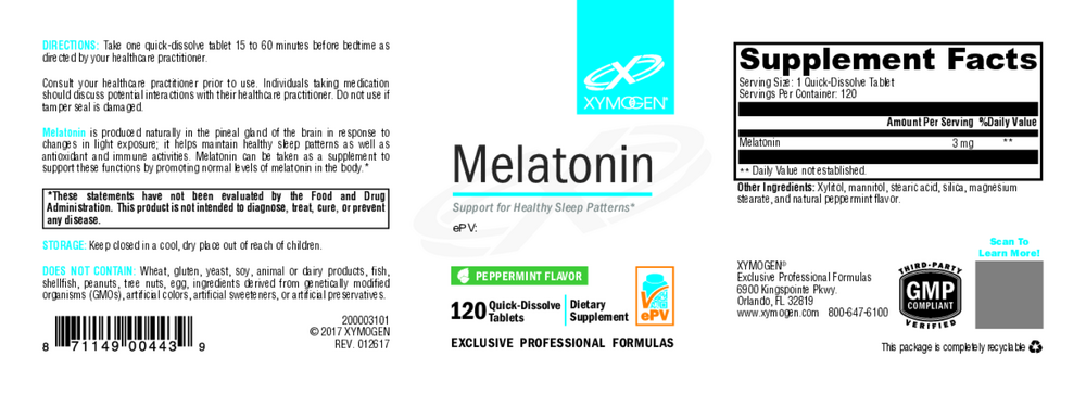 XYMOGEN Melatonin Peppermint 120 tablets