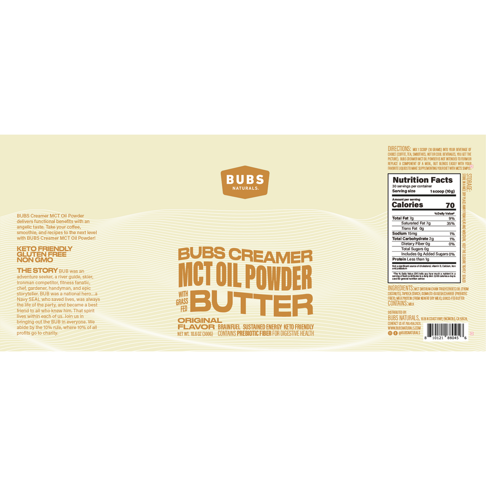Bubs Naturals Bubs Creamer MCT Oil Powder 300 Grams