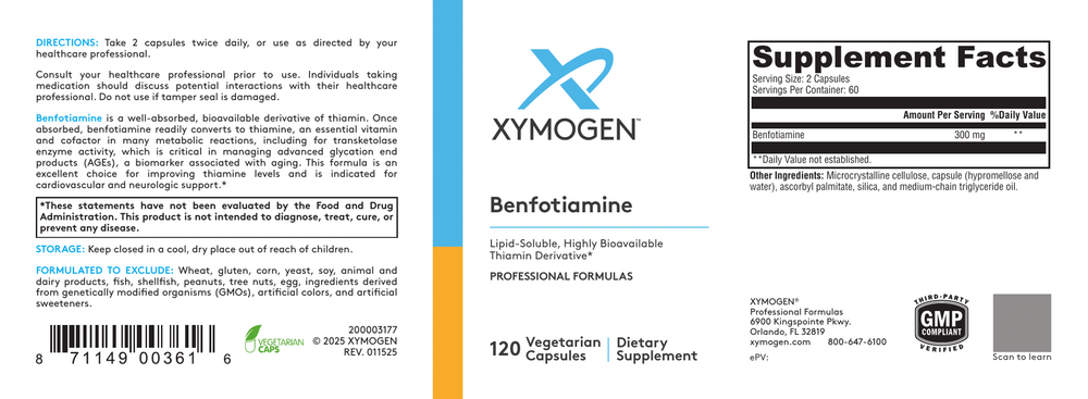 XYMOGEN Benfotiamine 120 capsules