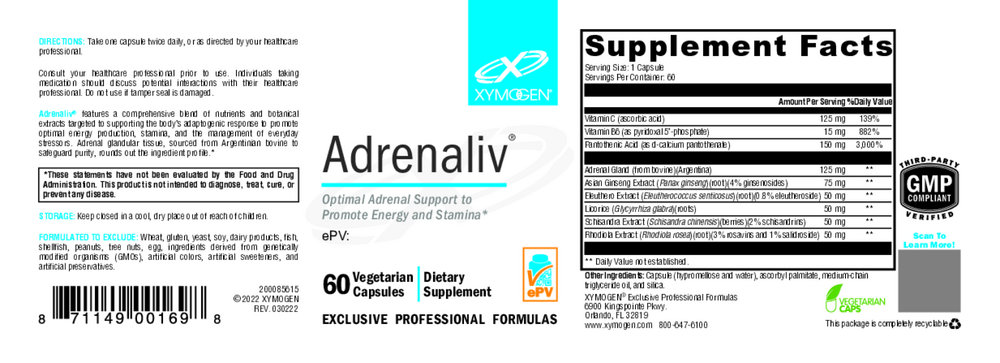 XYMOGEN Adrenaliv (Energy Support) 60 capsules