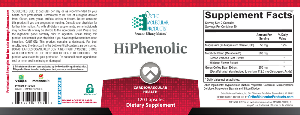 Ortho Molecular Products HiPhenolic – 120 Capsules | Dietary Supplement