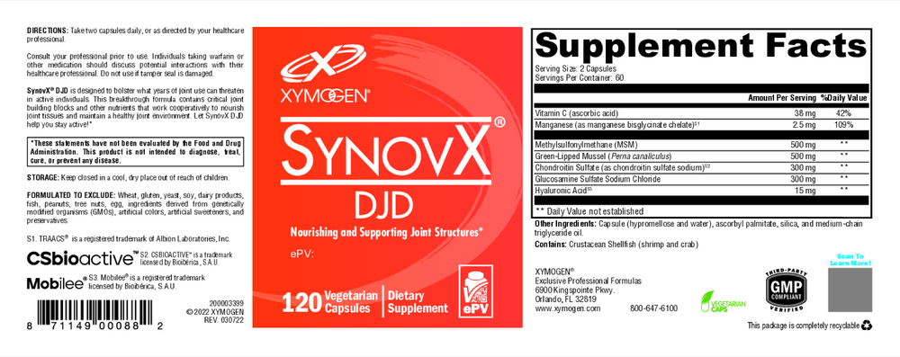 XYMOGEN SynovX DJD 120 capsules