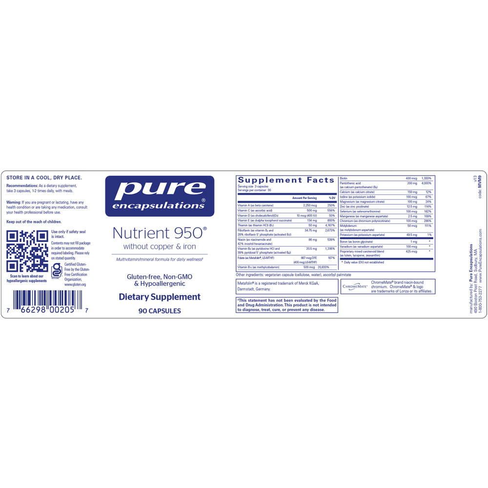 Nutrient 950® without Copper & Iron 90 capsules