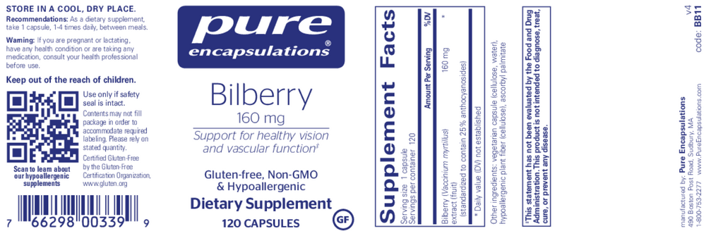 Pure Encapsulations Bilberry 160mg 120 capsules