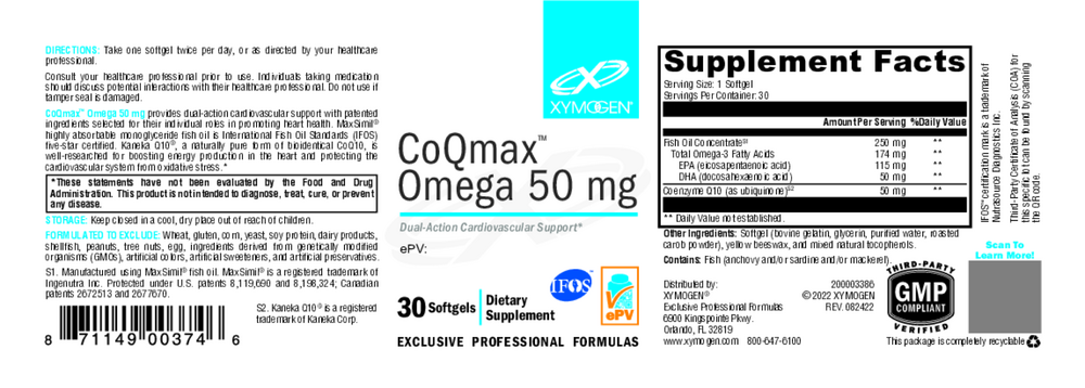 XYMOGEN CoQmax Omega 50mg 30 softgels